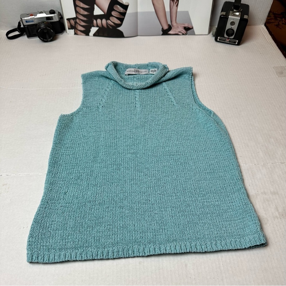 Marisa Christina Silk Blend mock Neck Sweater Tank Aqua Small